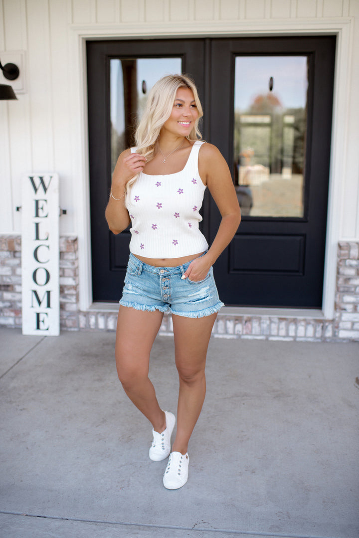 Oops A Daisy Tank (Ivory/Lavender)