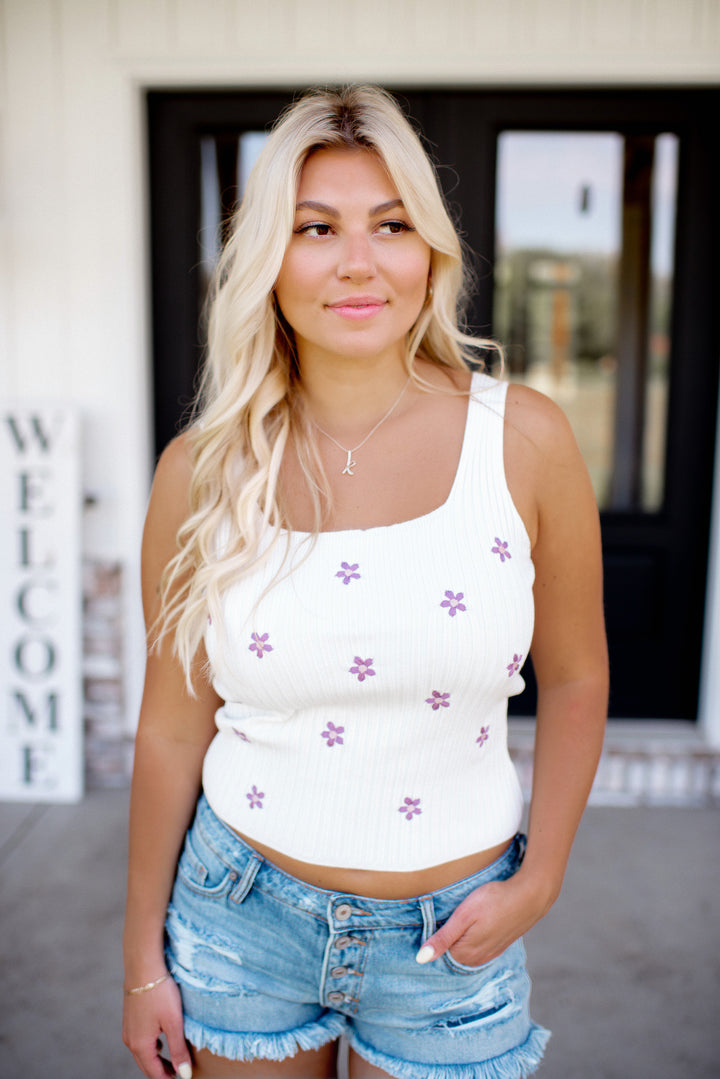 Oops A Daisy Tank (Ivory/Lavender)