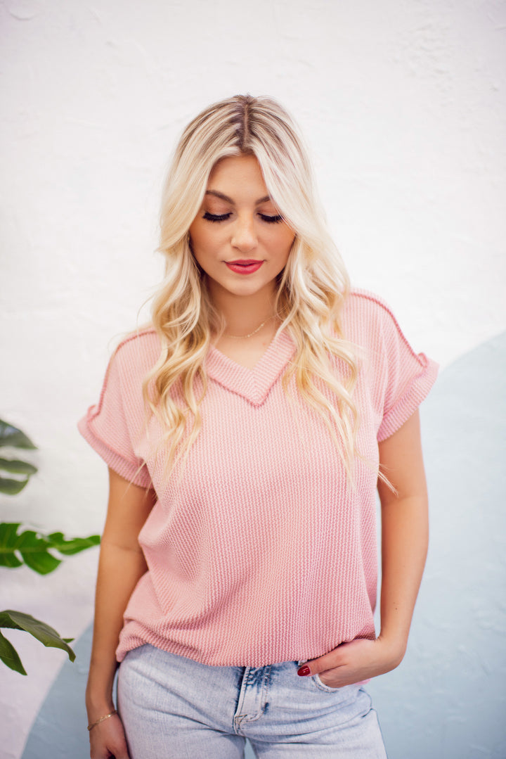 Slightly Extra V-Neck Top (Dusty Pink)