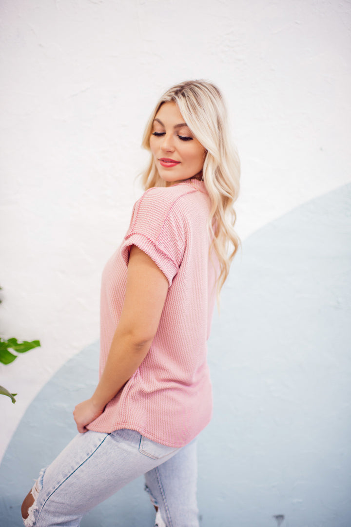 Slightly Extra V-Neck Top (Dusty Pink)