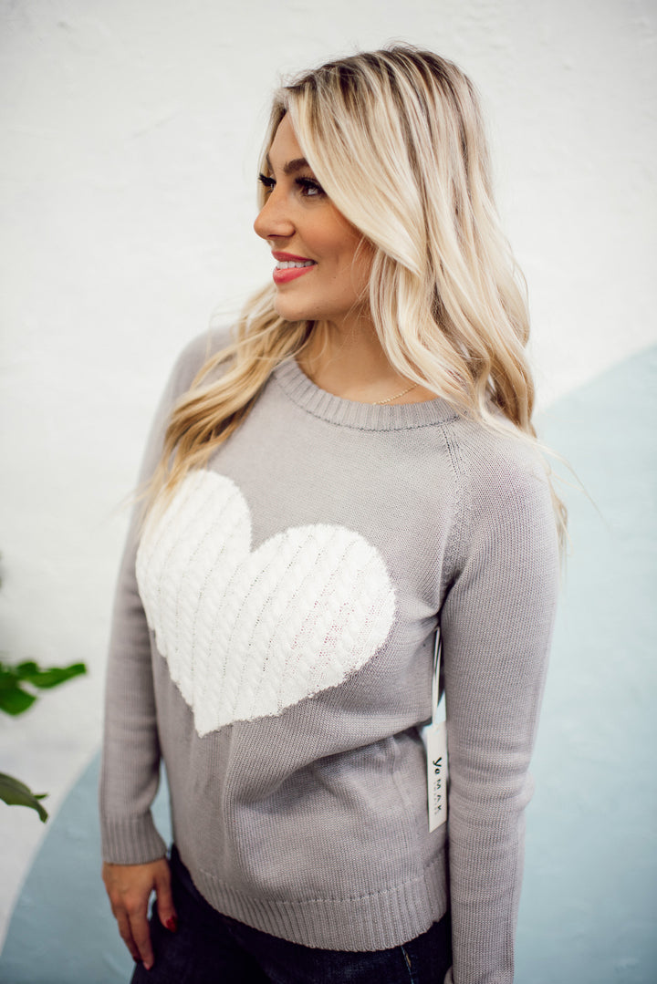 Embrace My Heart Sweater (Grey/Ivory)