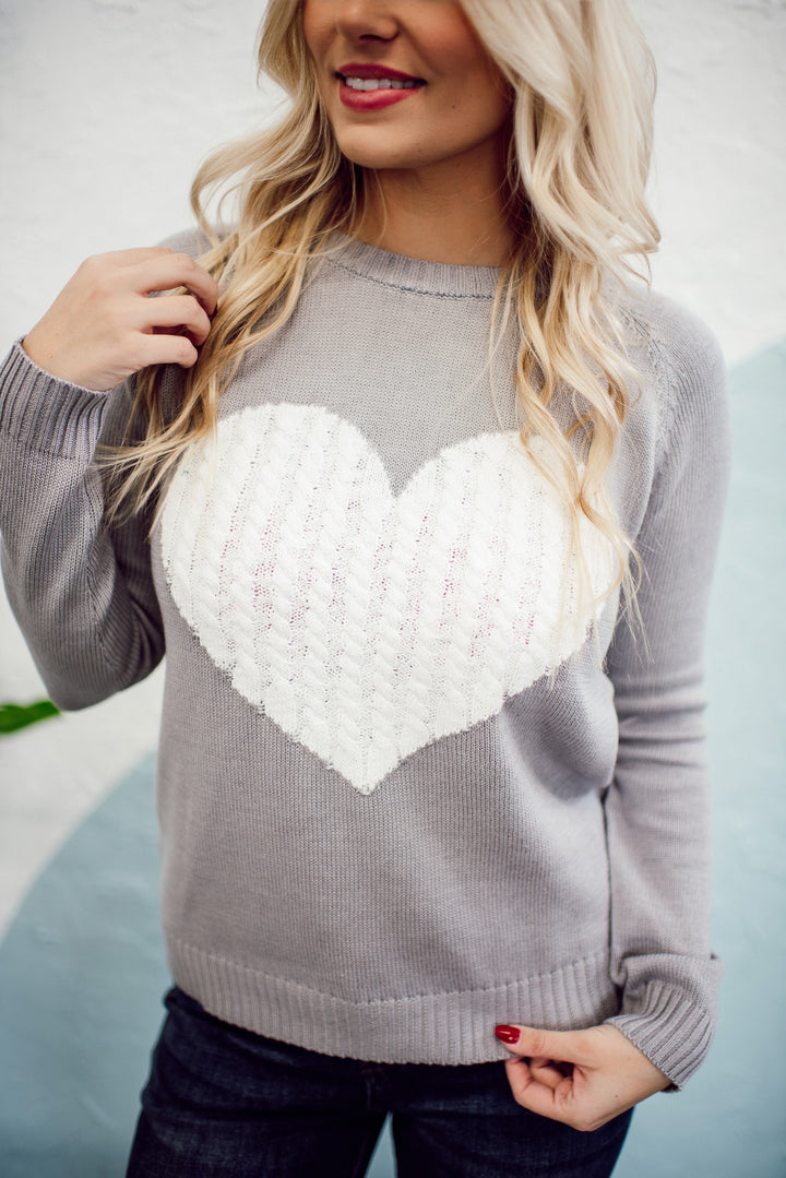 Embrace My Heart Sweater (Grey/Ivory)