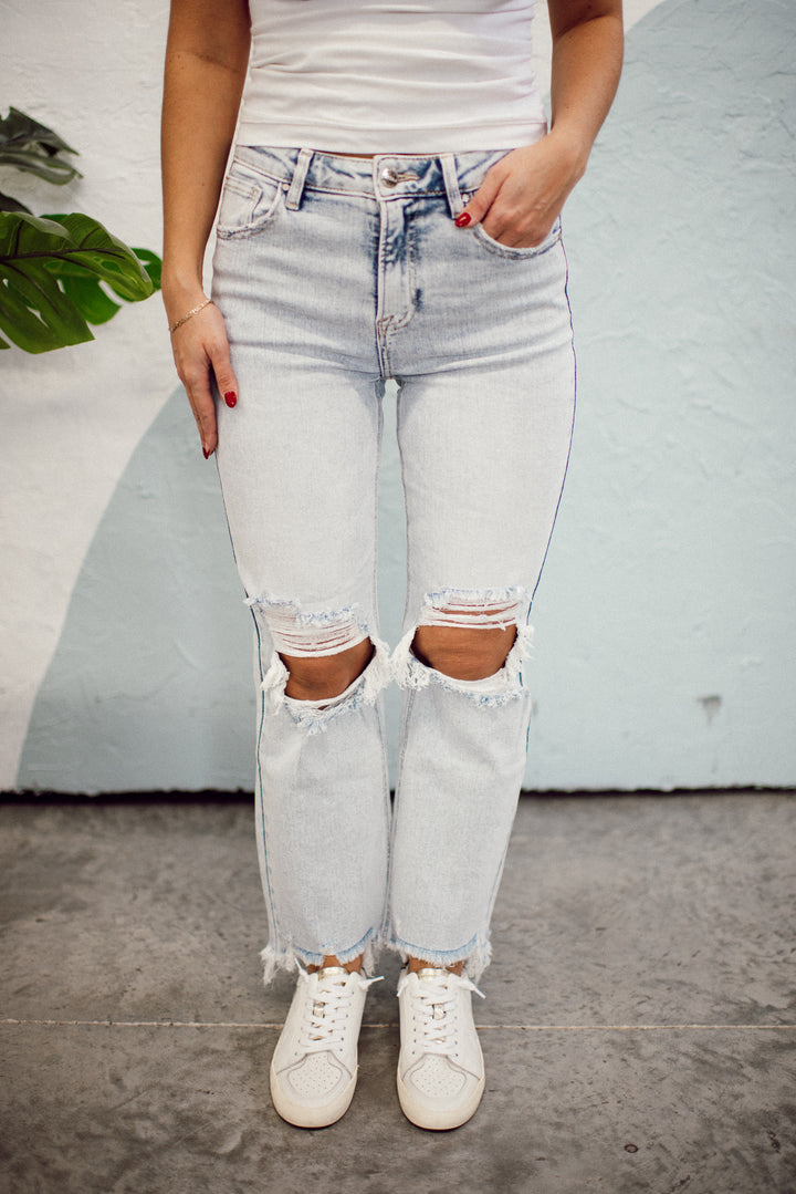 Risen Owyn High Rise Crop Jeans (Light Acid)