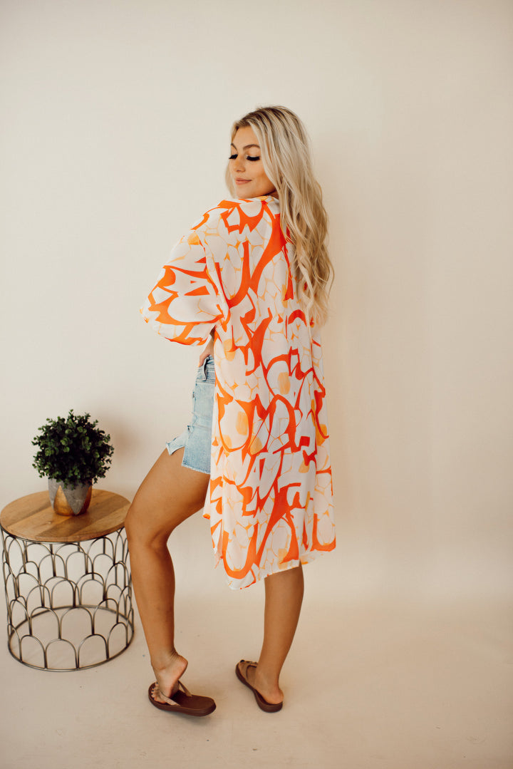 Orange Abstract Kimono