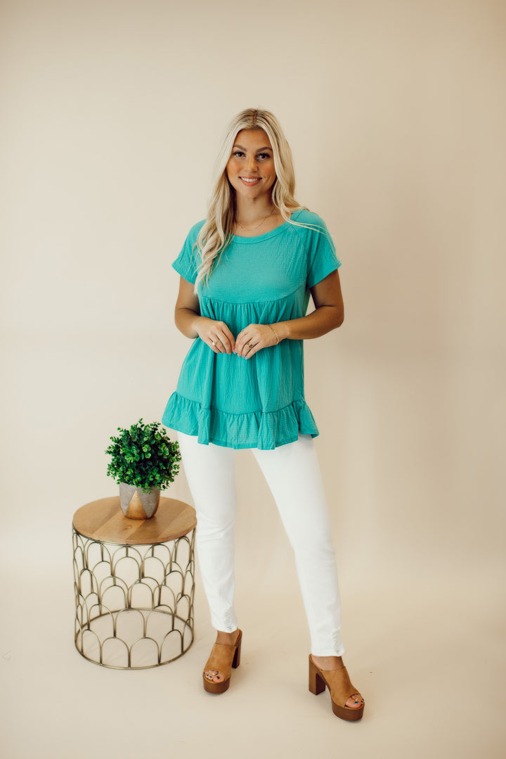 Greenhouse Days Peplum Shirt (Dark Mint)