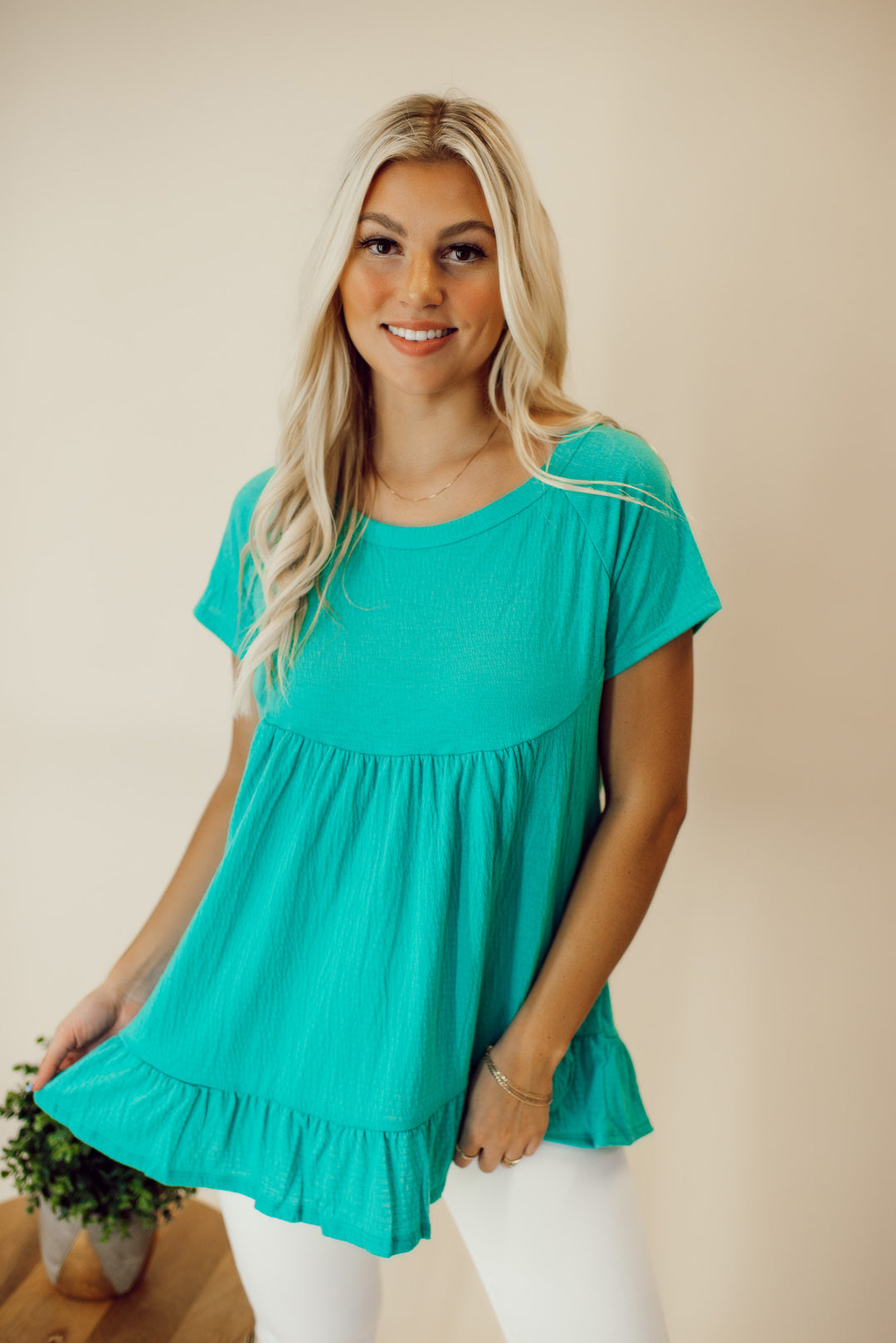 Greenhouse Days Peplum Shirt (Dark Mint)