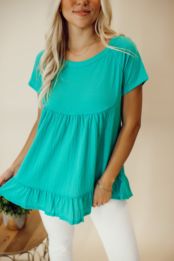 Greenhouse Days Peplum Shirt (Dark Mint)