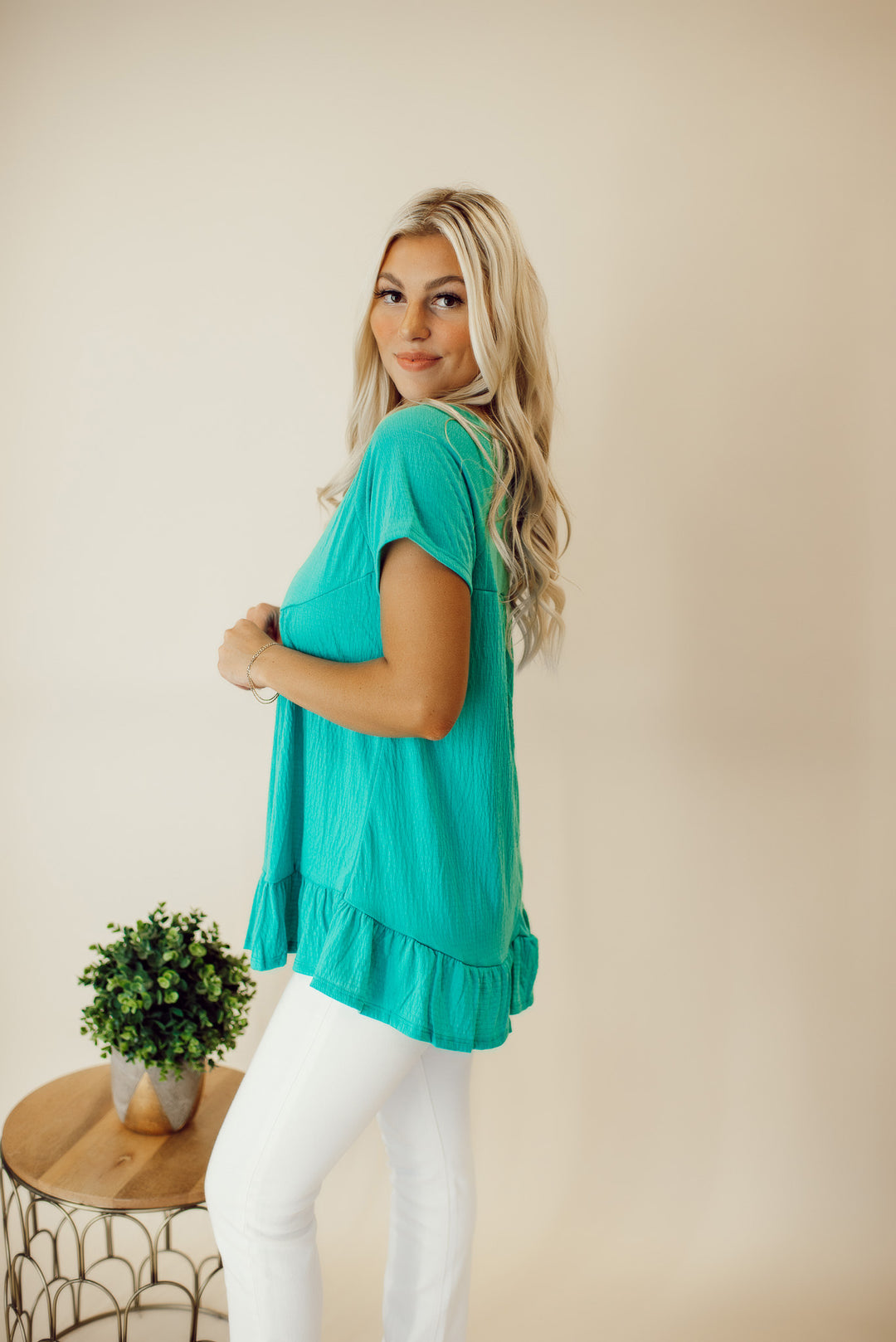 Greenhouse Days Peplum Shirt (Dark Mint)