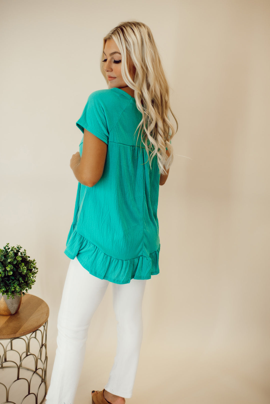 Greenhouse Days Peplum Shirt (Dark Mint)