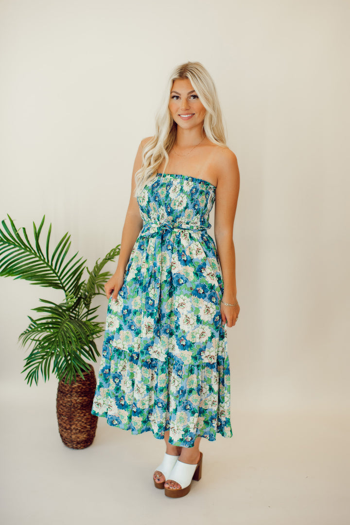 Lillian Floral Strapless Midi Dress