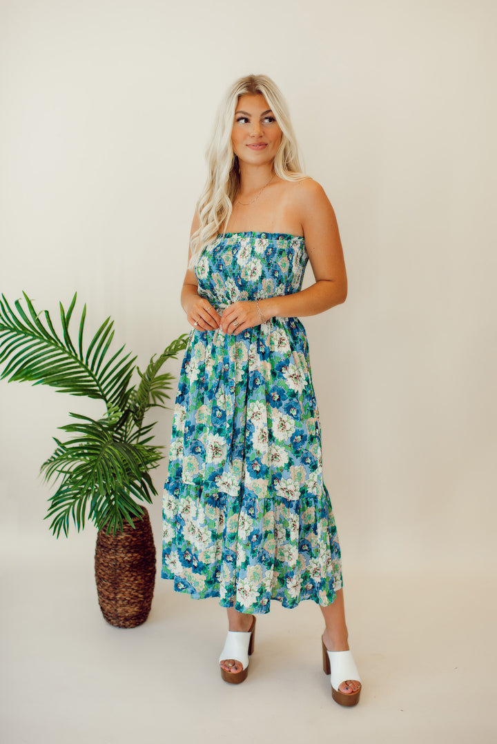 Lillian Floral Strapless Midi Dress