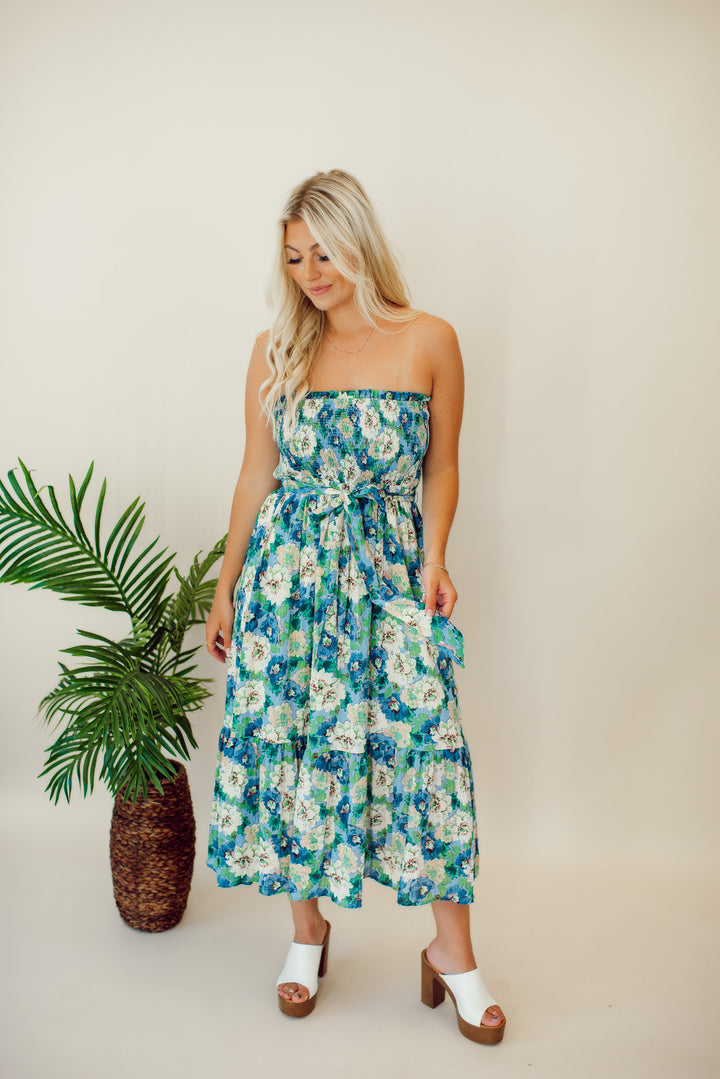 Lillian Floral Strapless Midi Dress