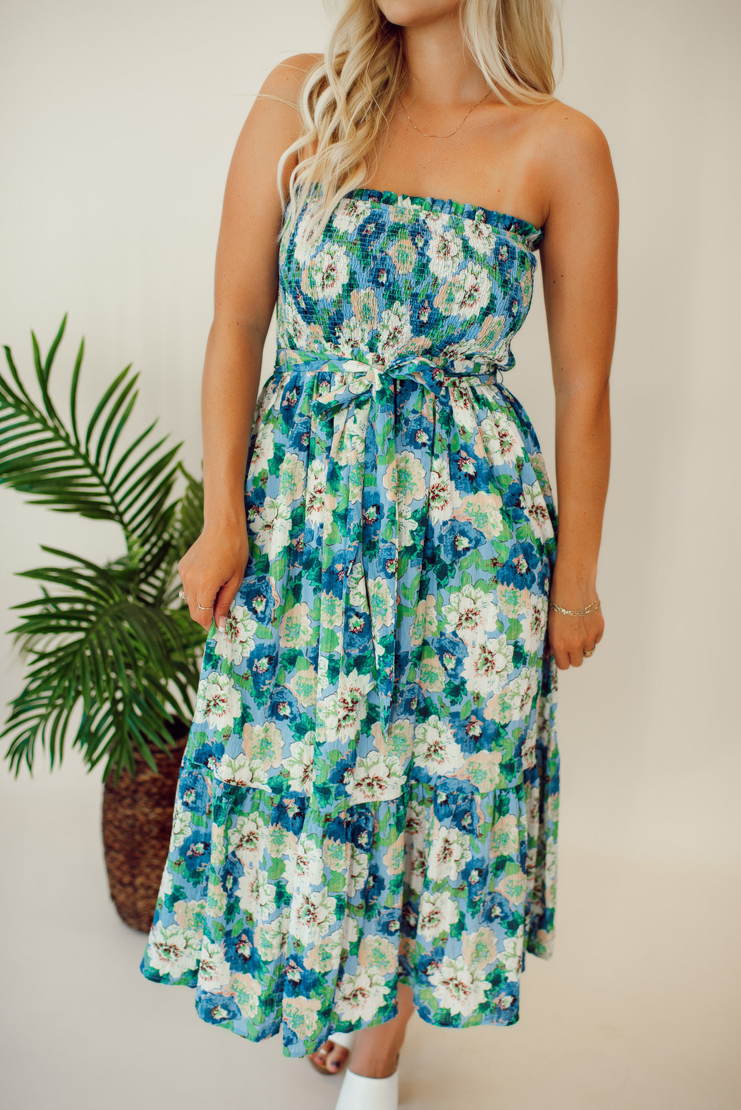 Lillian Floral Strapless Midi Dress