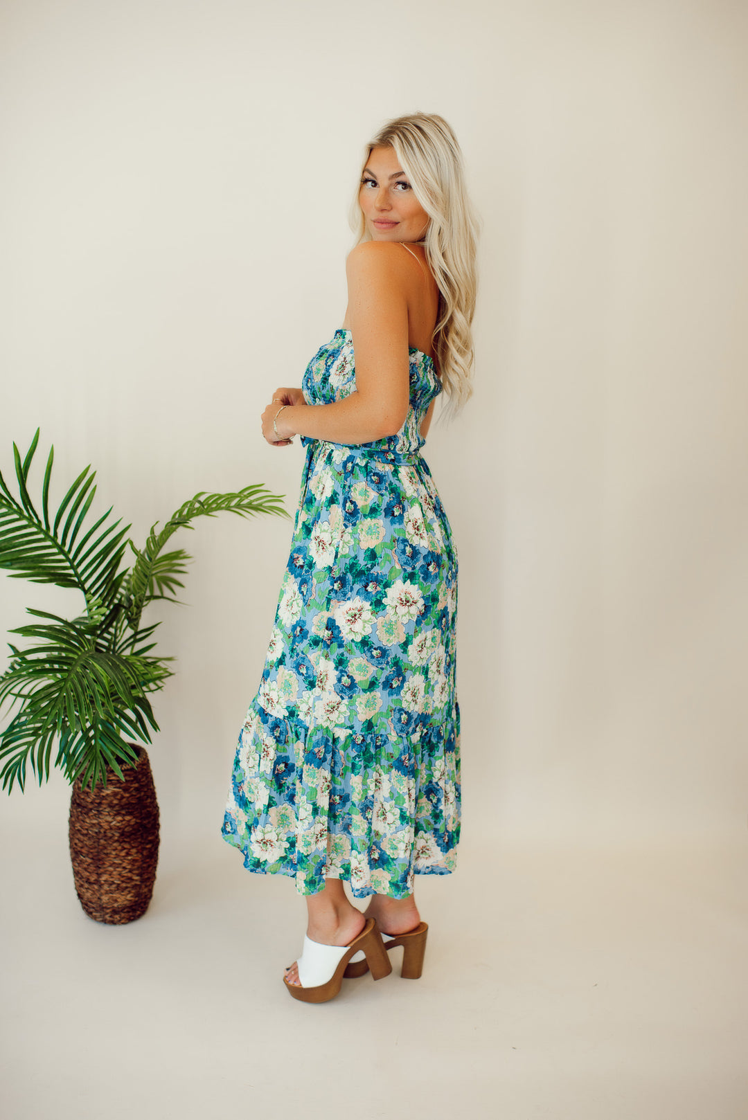 Lillian Floral Strapless Midi Dress