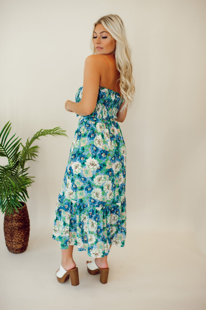 Lillian Floral Strapless Midi Dress