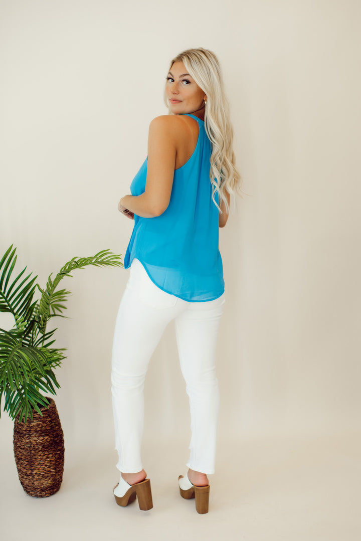 Sure Thing Surplice Tank (Sky Blue)