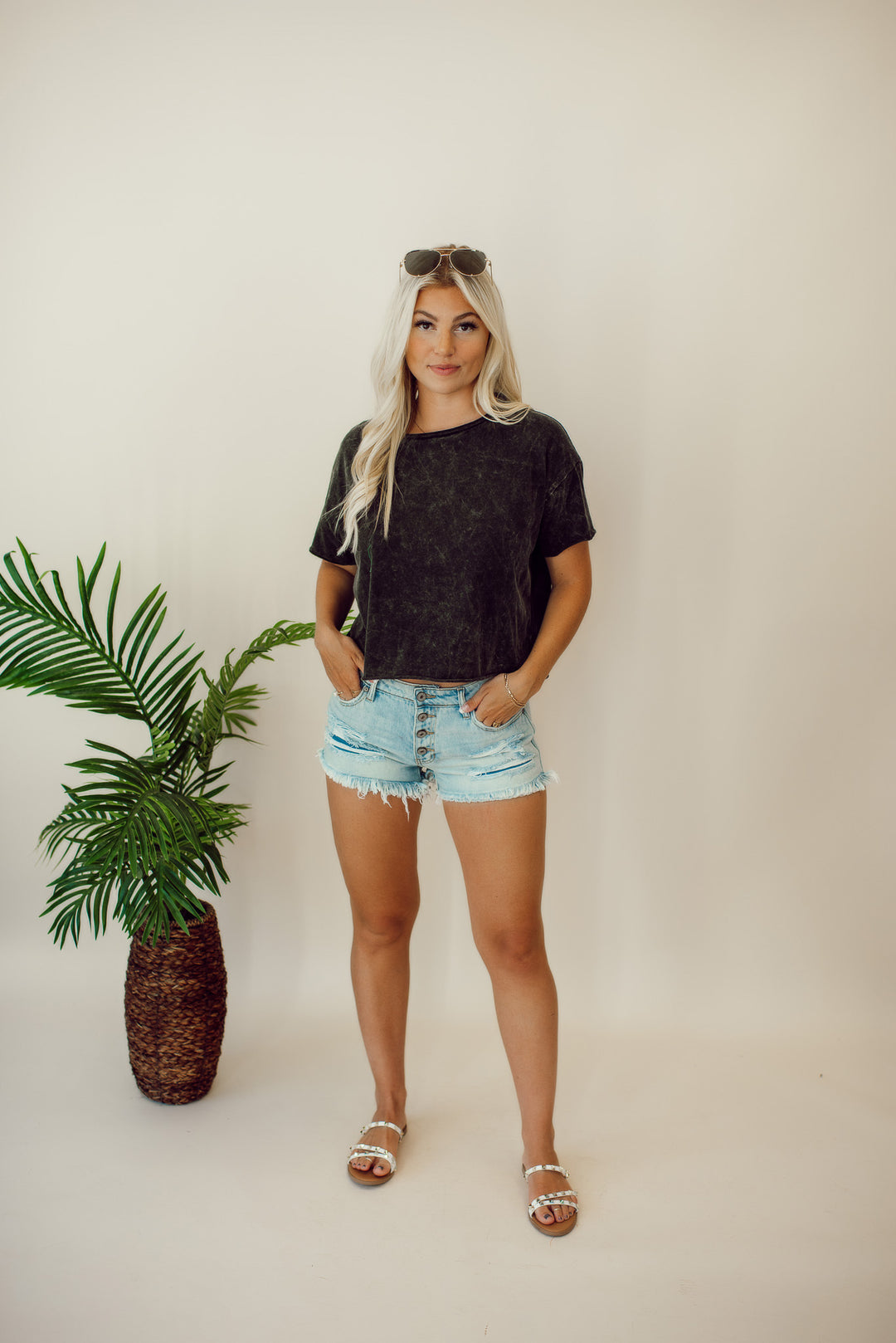 Acid Washed Cropped Short Sleeve (Ash Black)