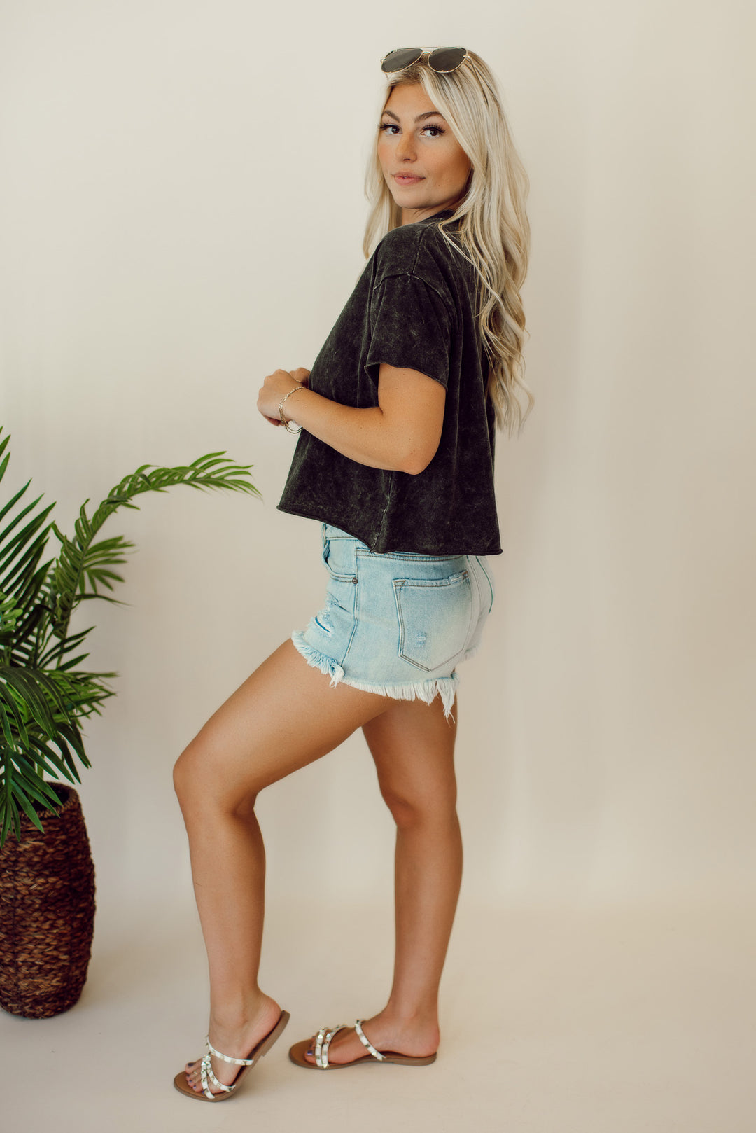 Acid Washed Cropped Short Sleeve (Ash Black)