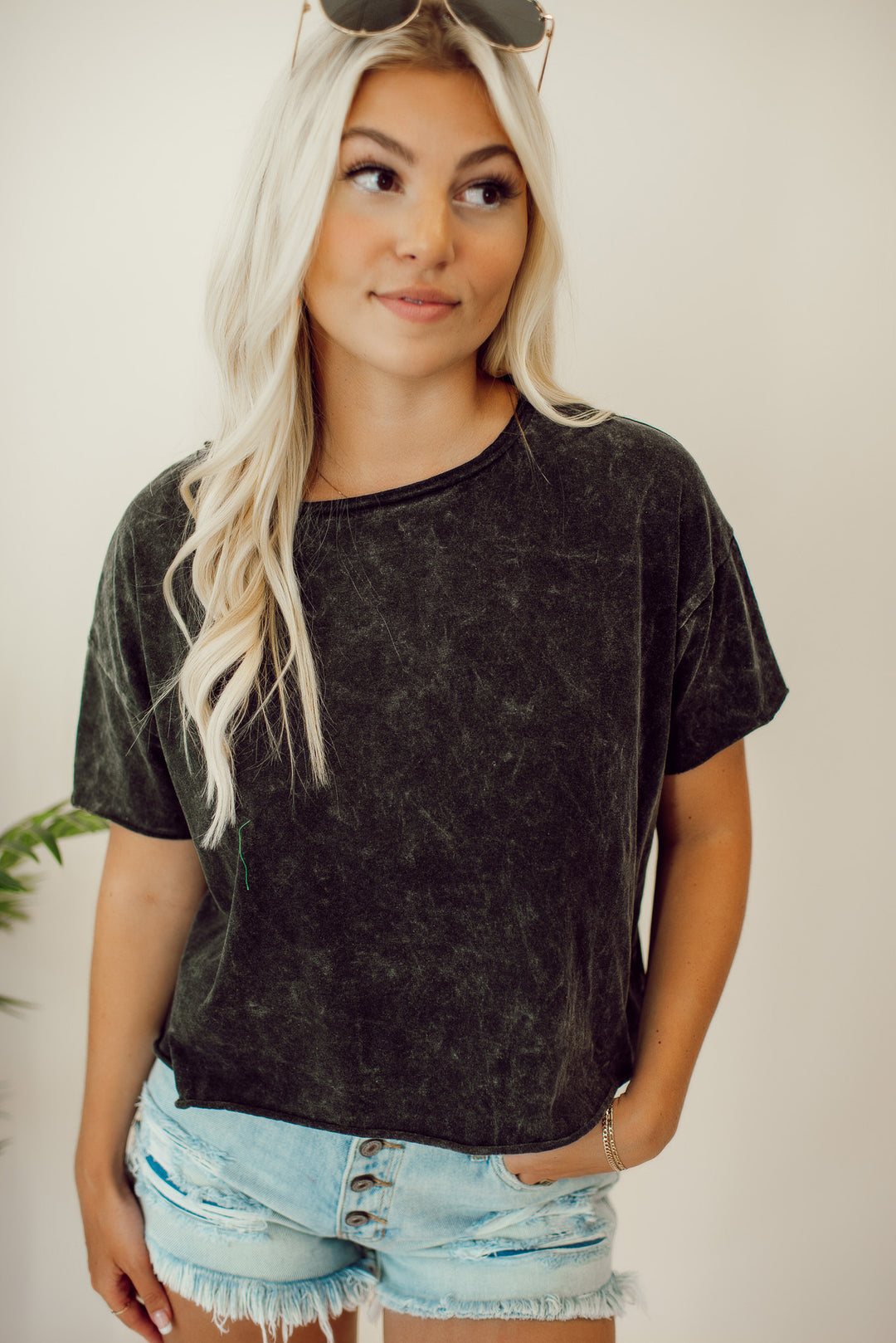 Acid Washed Cropped Short Sleeve (Ash Black)