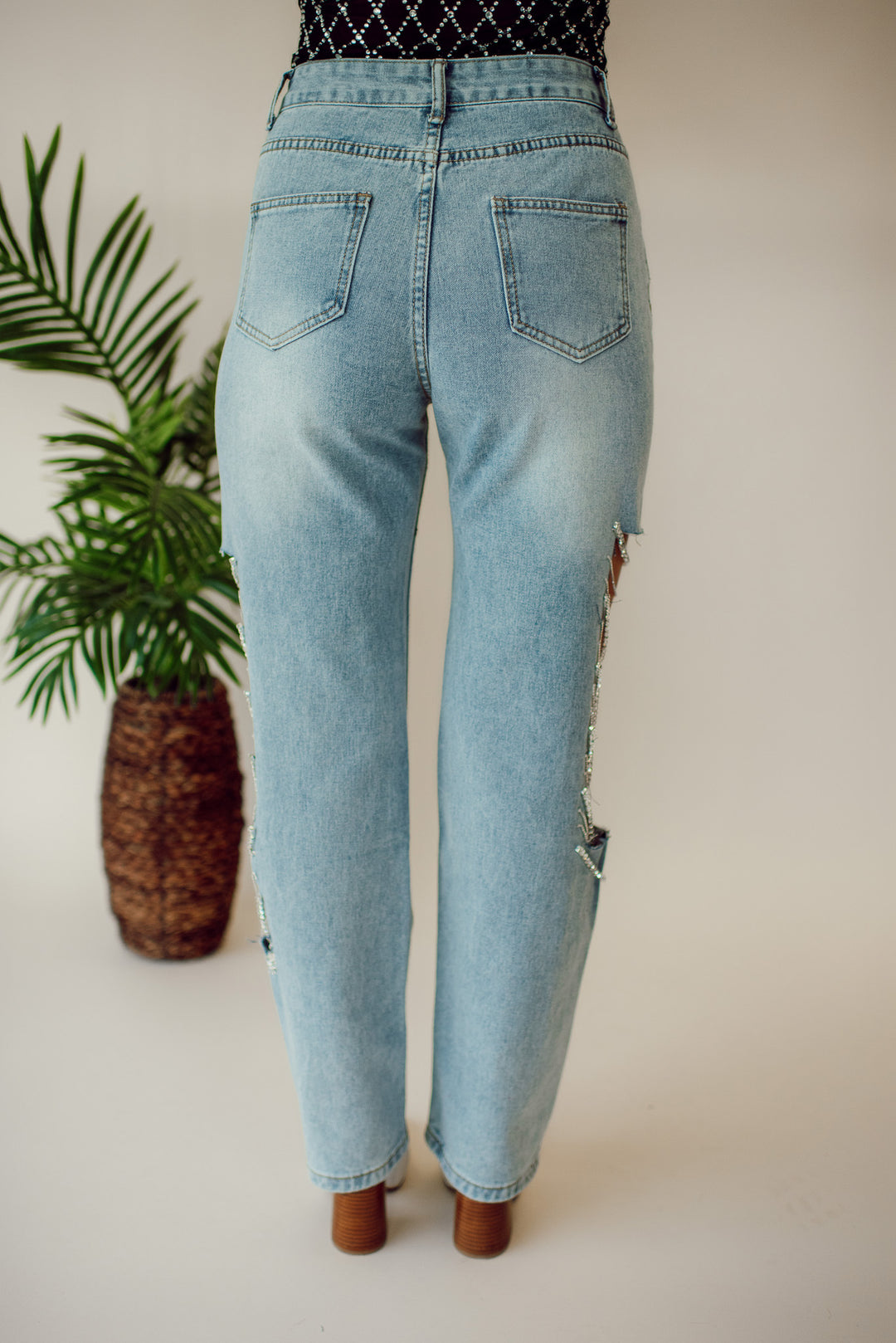 Sideways on Broadway Rhinestone Denim Jeans (Light Wash)