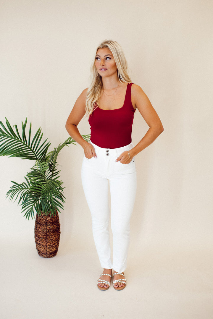 Phoebe Square Neck Bodysuit (Crimson)