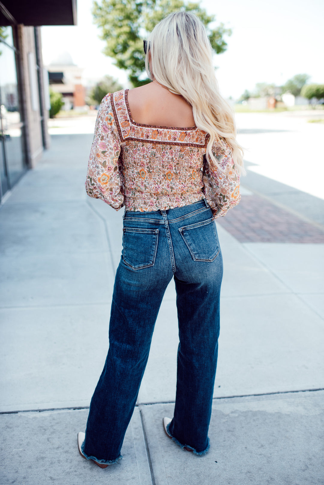 Kendyl Long Sleeve Woven Top (Orange Multi)