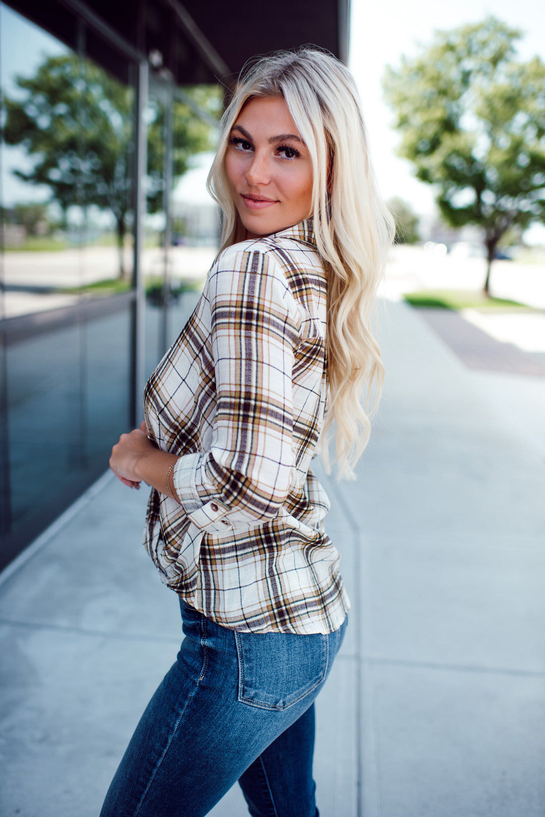 Molly Long Sleeve Flannel (Khaki)