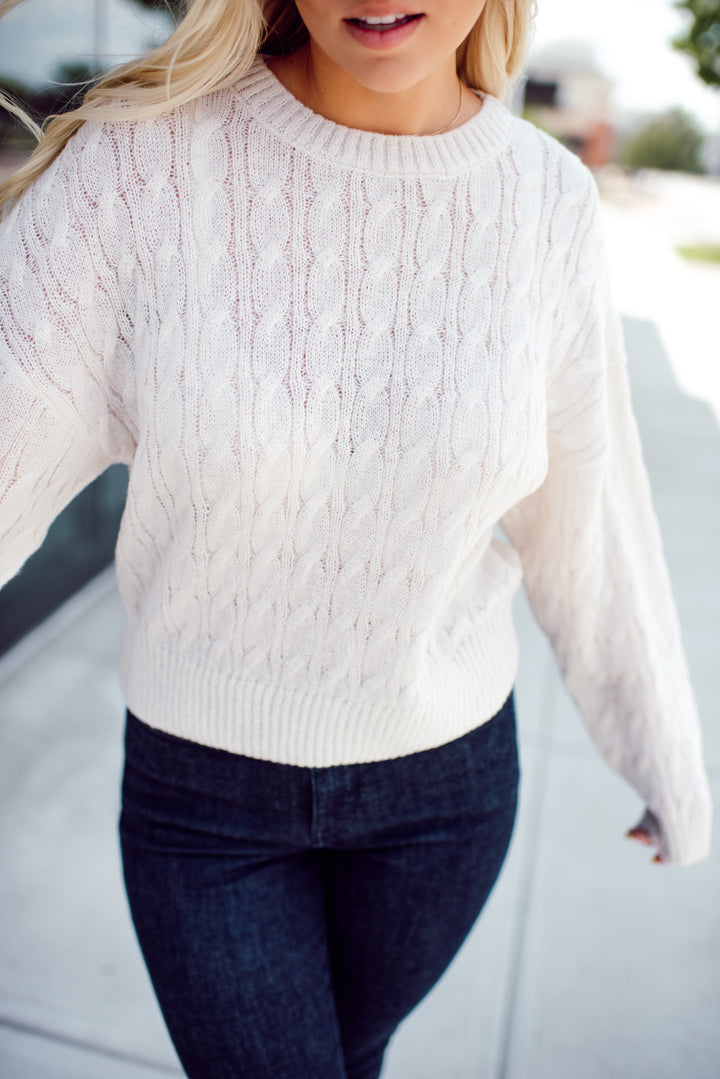 Lorelei Cable Knit Sweater (Ivory)