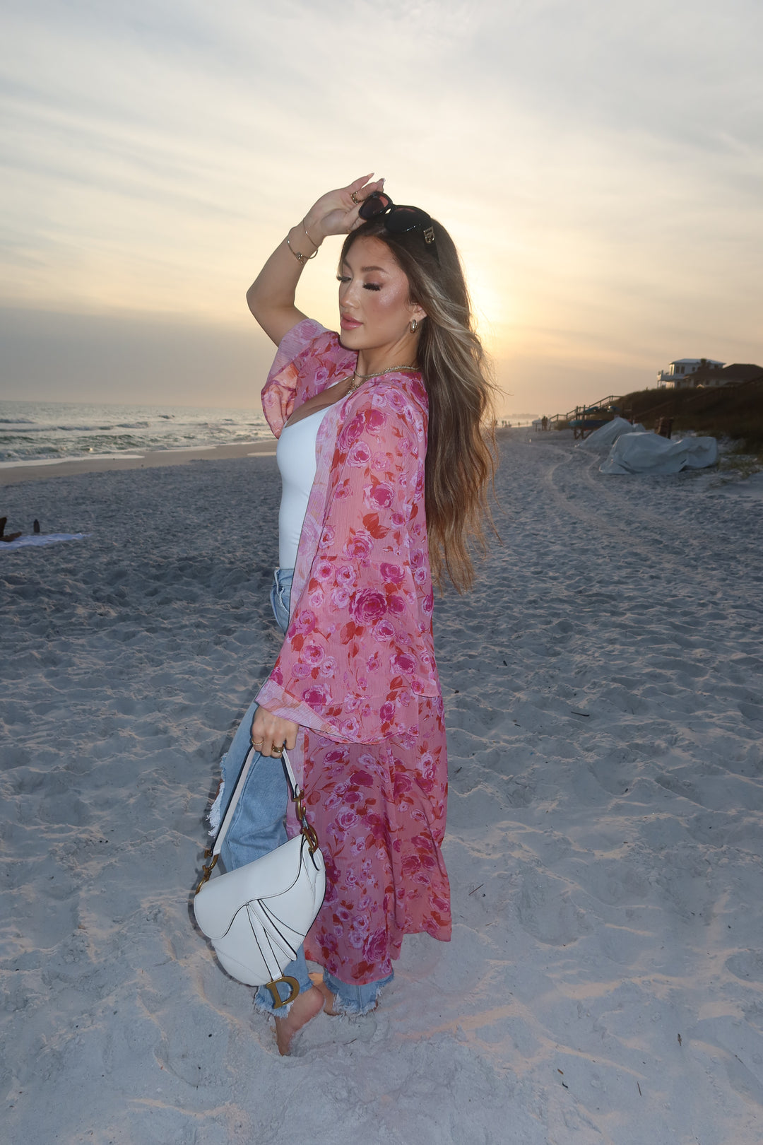 30A Blissful Floral Print Kimono (Pink)