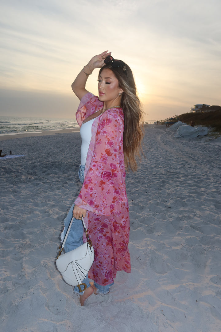 30A Blissful Floral Print Kimono (Pink)