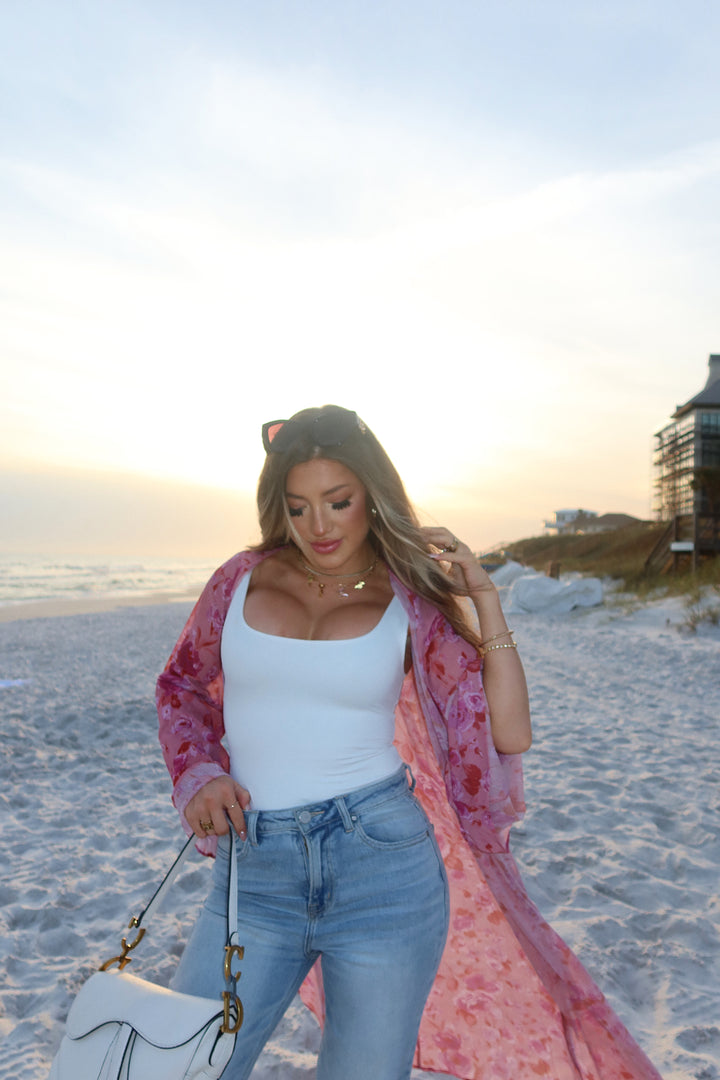 30A Blissful Floral Print Kimono (Pink)