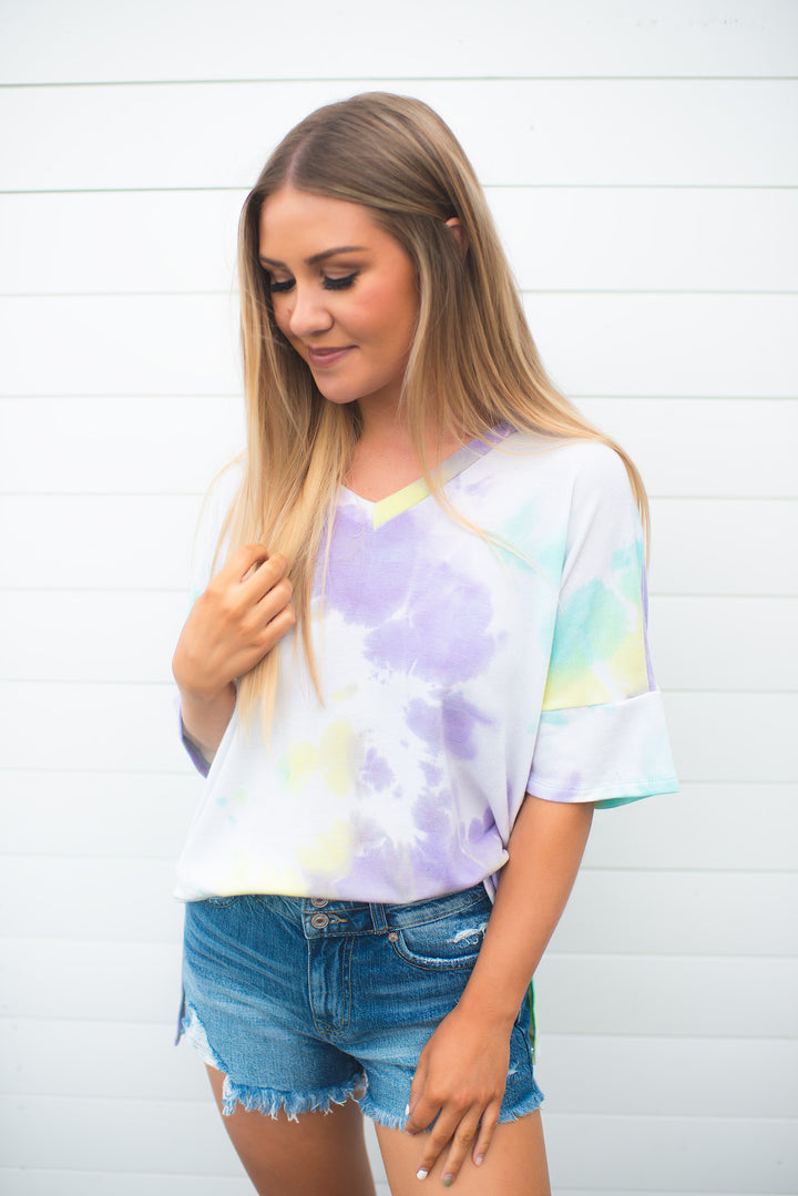 The Charlie Tie Dye Top (Mint/Purple) FINAL SALE