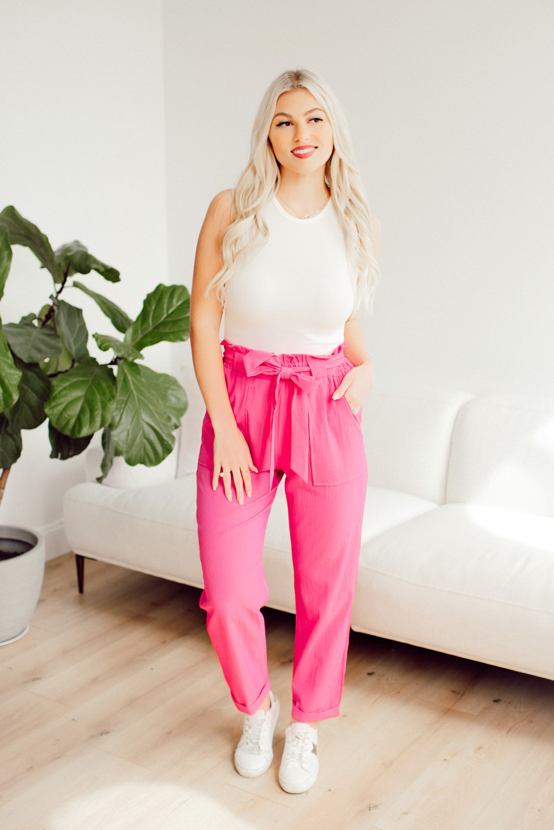 Office Chic Woven Pants (Fuchsia)