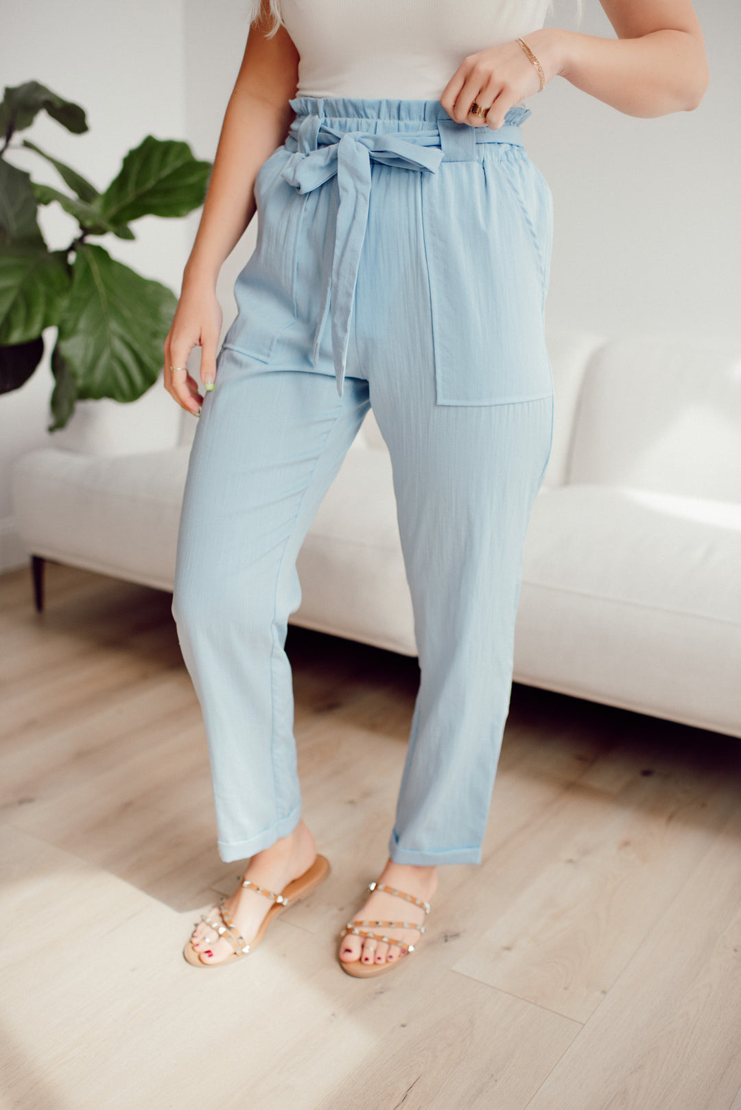 Office Chic Woven Pants (Light Blue)