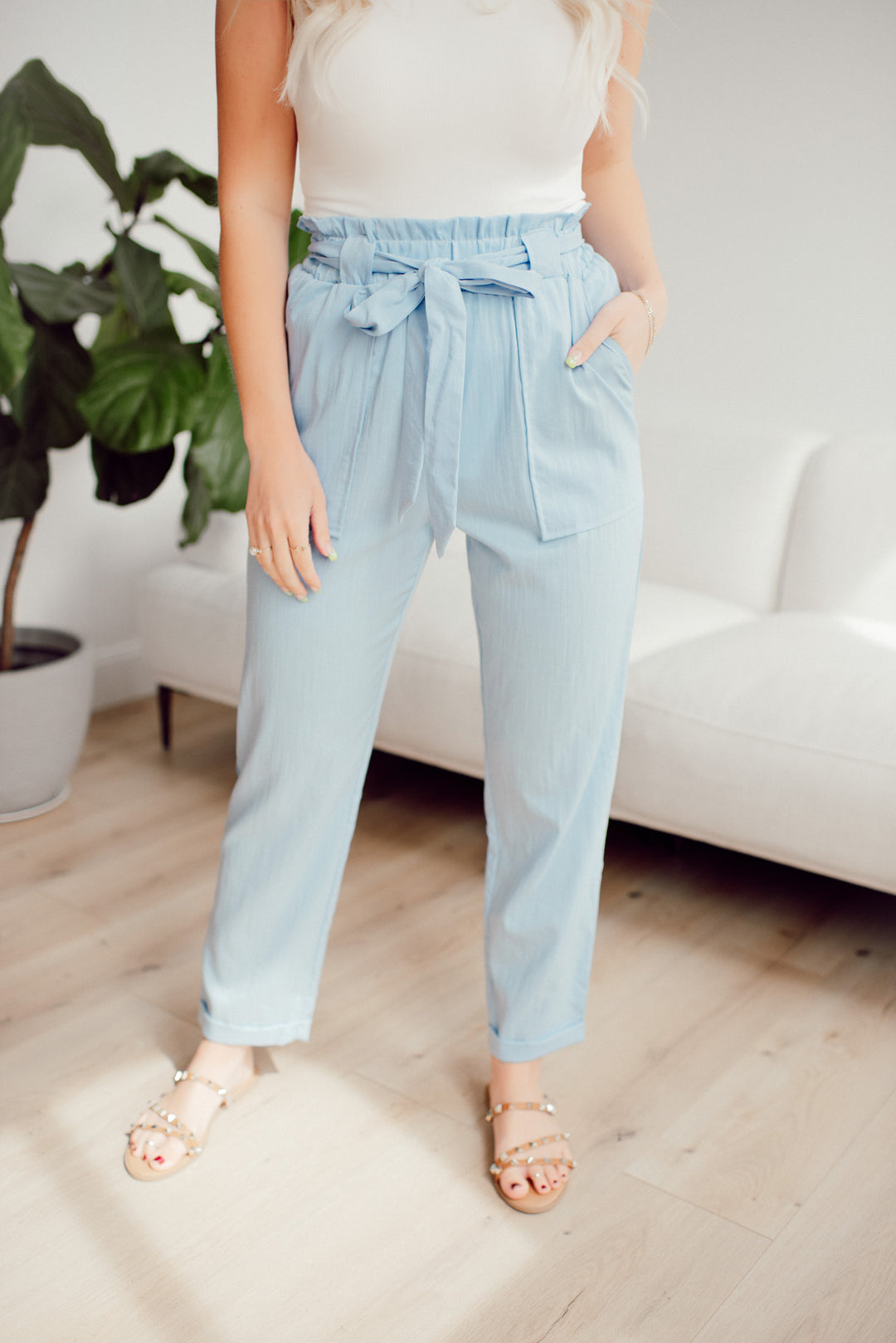 Office Chic Woven Pants (Light Blue)