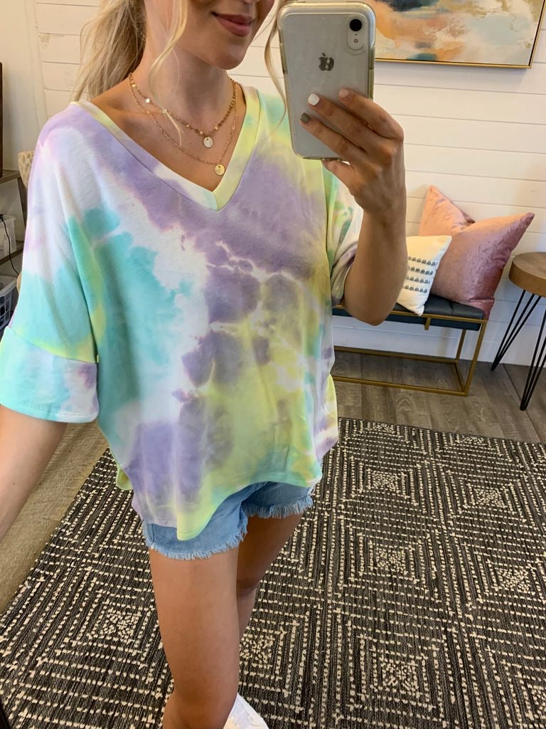 The Charlie Tie Dye Top (Mint/Purple) FINAL SALE